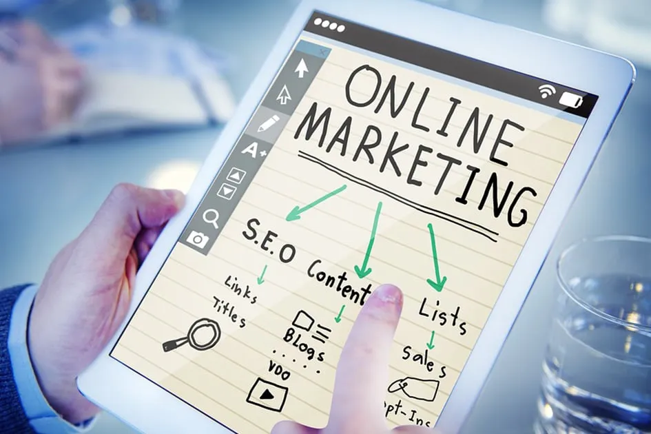 A tablet showing an online marketing sketch